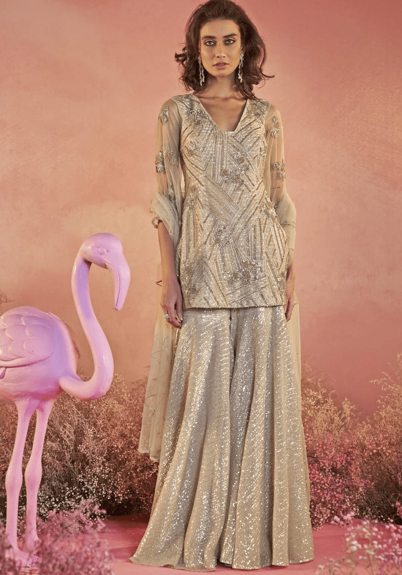 Beige Gold Kurta Sharara Set Parul Gandhi - Fabilicious Fashion