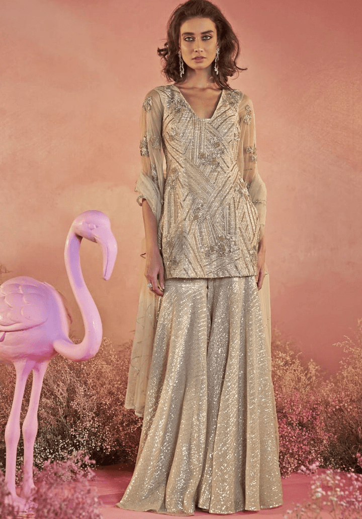 Beige Gold Kurta Sharara Set Parul Gandhi - Fabilicious Fashion