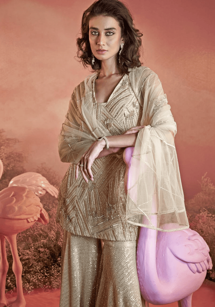 Beige Gold Kurta Sharara Set Parul Gandhi - Fabilicious Fashion