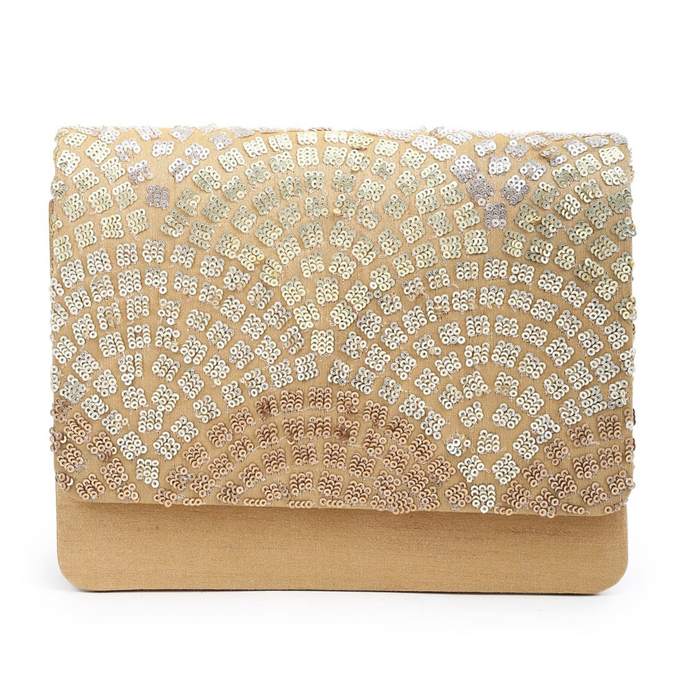 Beige Gold Mosaic Sequins Clutch The Purple Sack - Fabilicious Fashion