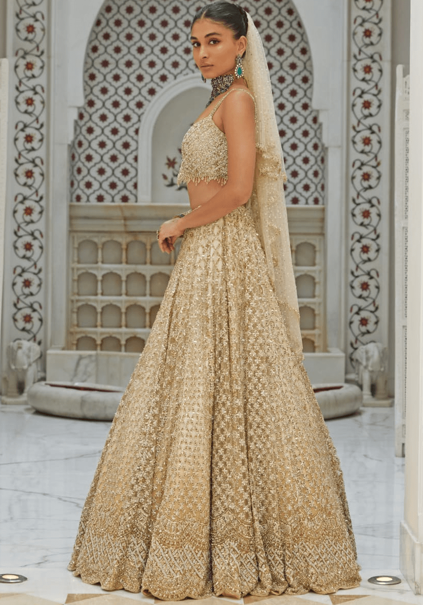 Beige Gold Ombre Bridal Lehenga Set Nitika Gujral - Fabilicious Fashion