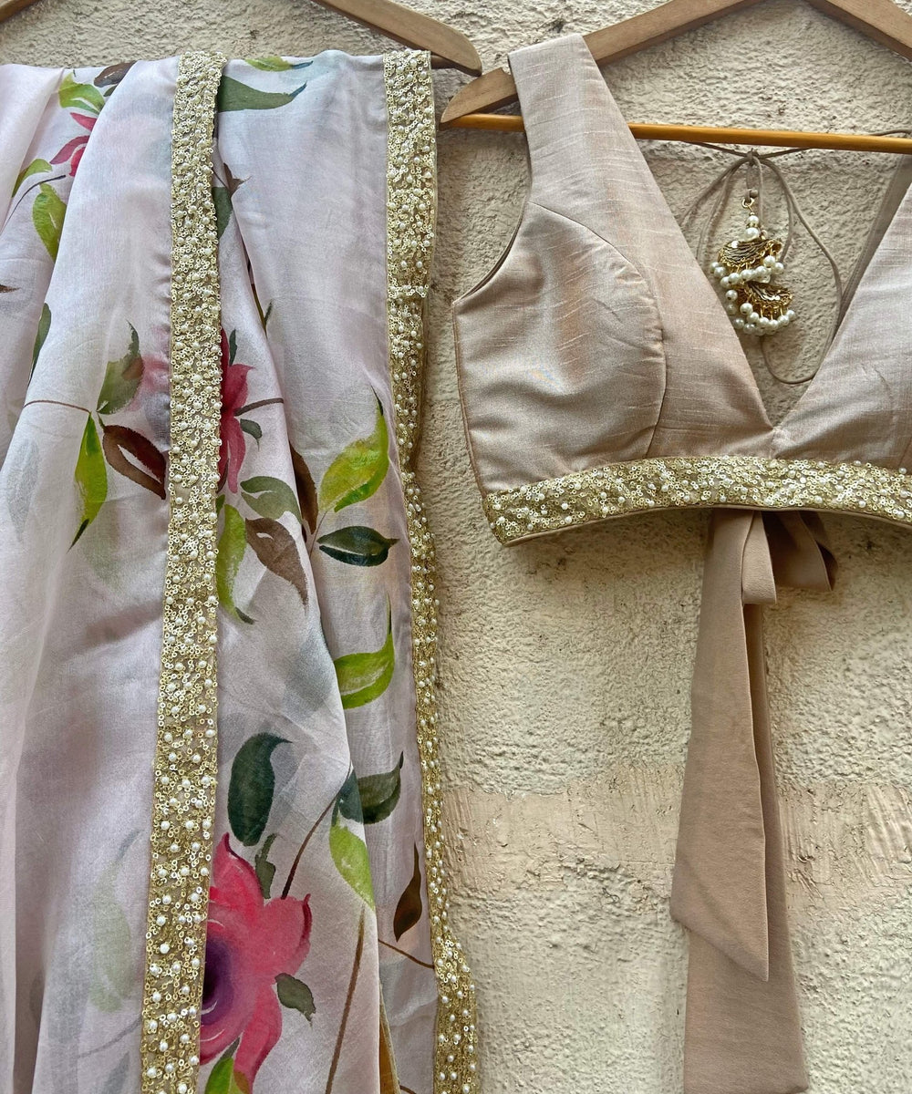Beige lehenga With Hand Painted Dupatta Priti Sahni - Fabilicious Fashion