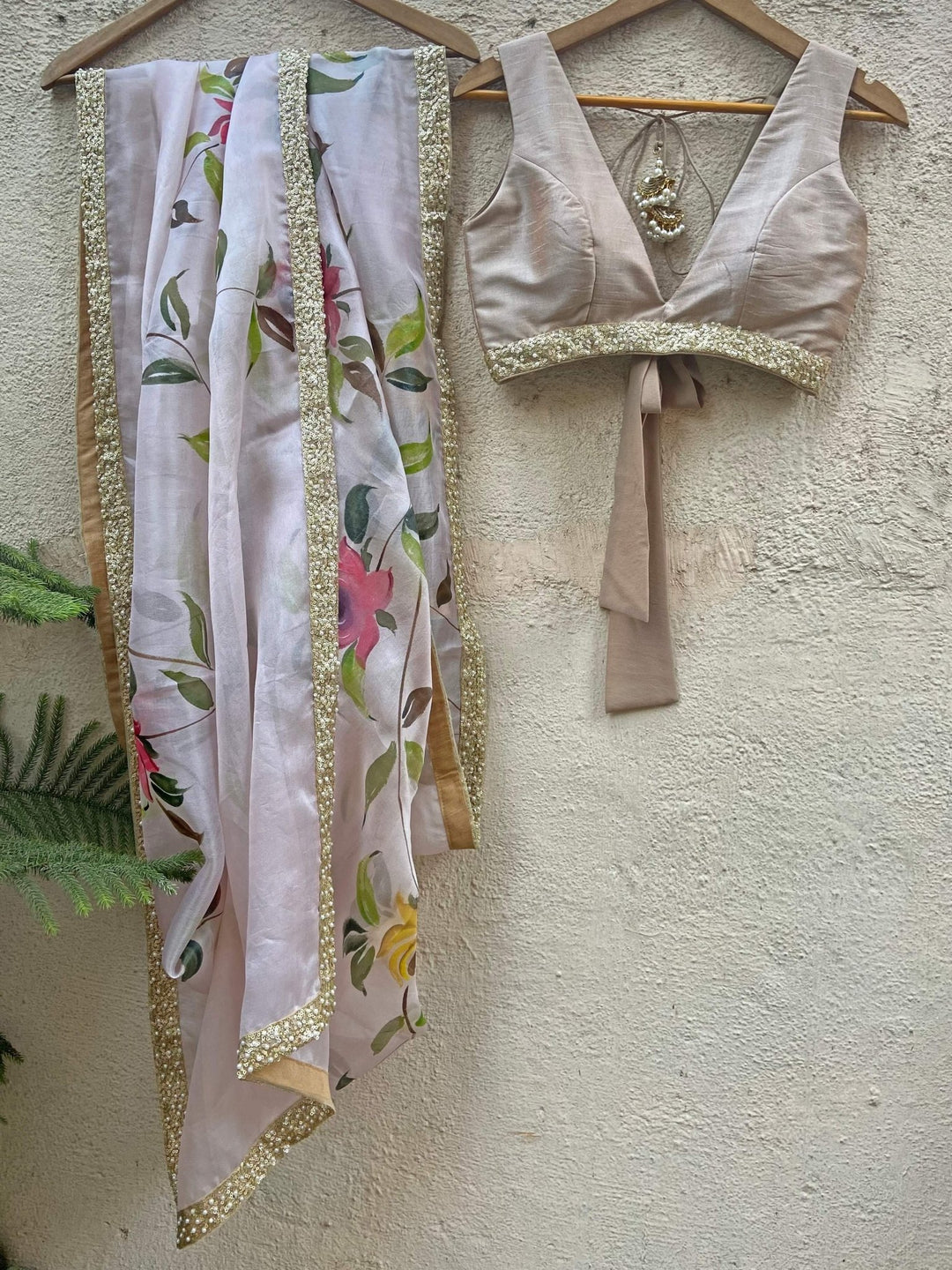 Beige lehenga With Hand Painted Dupatta Priti Sahni - Fabilicious Fashion
