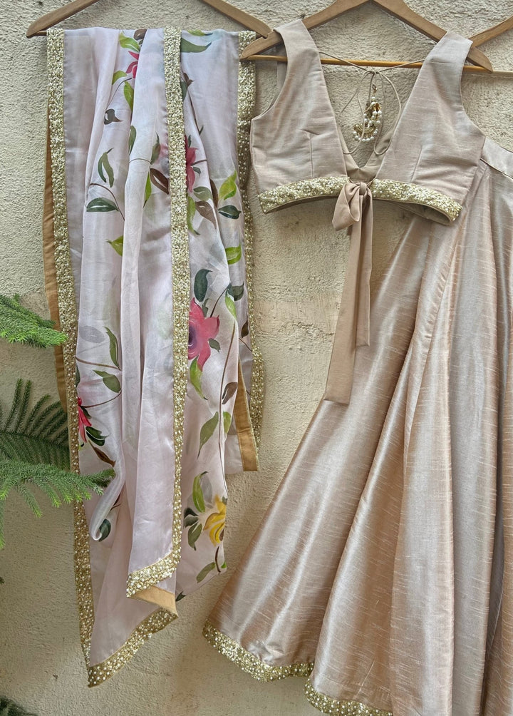 Beige lehenga With Hand Painted Dupatta Priti Sahni - Fabilicious Fashion