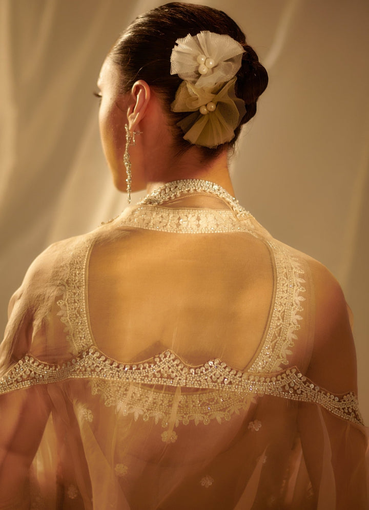 Beige Organza Sharara With Embellished Kurta And Ruffled Dupatta Suhino - Fabilicious Fashion