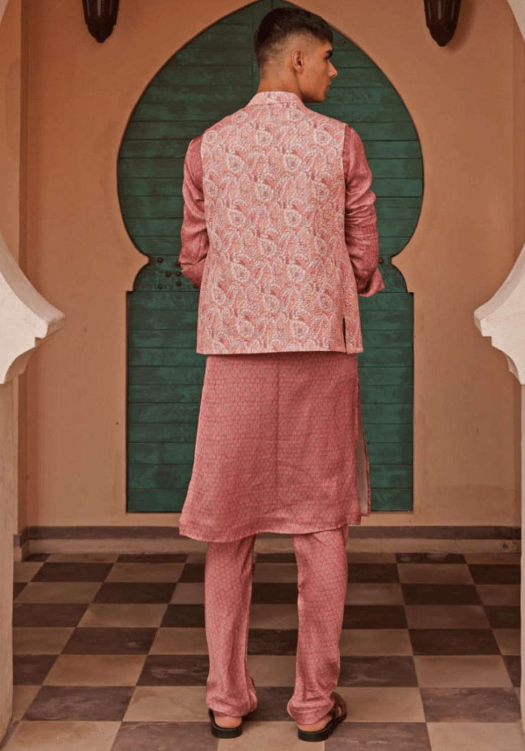 Beige Pink Printed Bandi Nidhika Shekhar - Men - Fabilicious Fashion