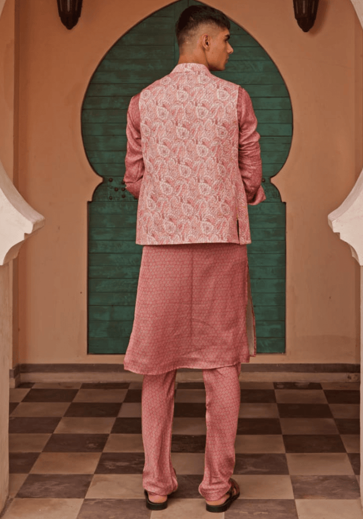 Beige Pink Printed Bandi Nidhika Shekhar - Men - Fabilicious Fashion