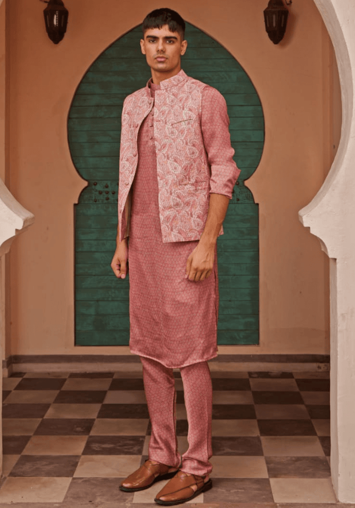 Beige Pink Printed Bandi Nidhika Shekhar - Men - Fabilicious Fashion