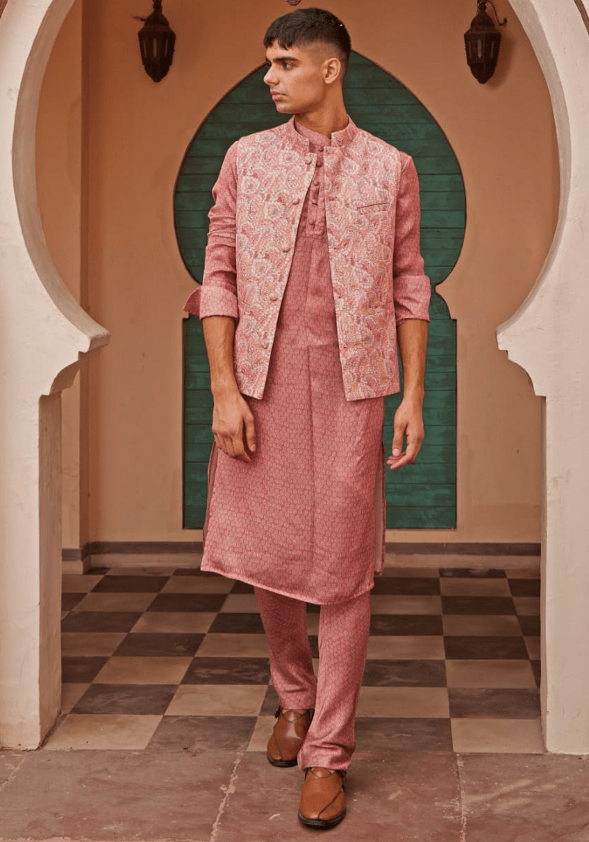 Beige Pink Printed Bandi Nidhika Shekhar - Men - Fabilicious Fashion
