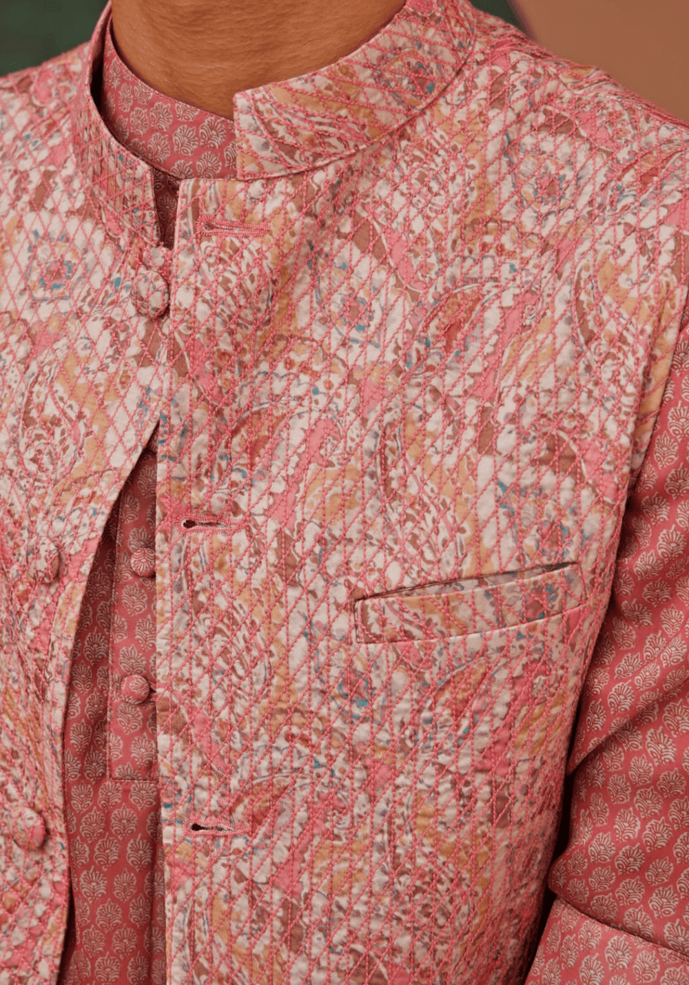 Beige Pink Printed Bandi Nidhika Shekhar - Men - Fabilicious Fashion