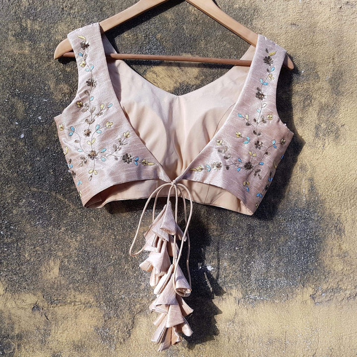 Beige Silk Lehenga Set with Pink Scallop Dupatta Priti Sahni - Fabilicious Fashion