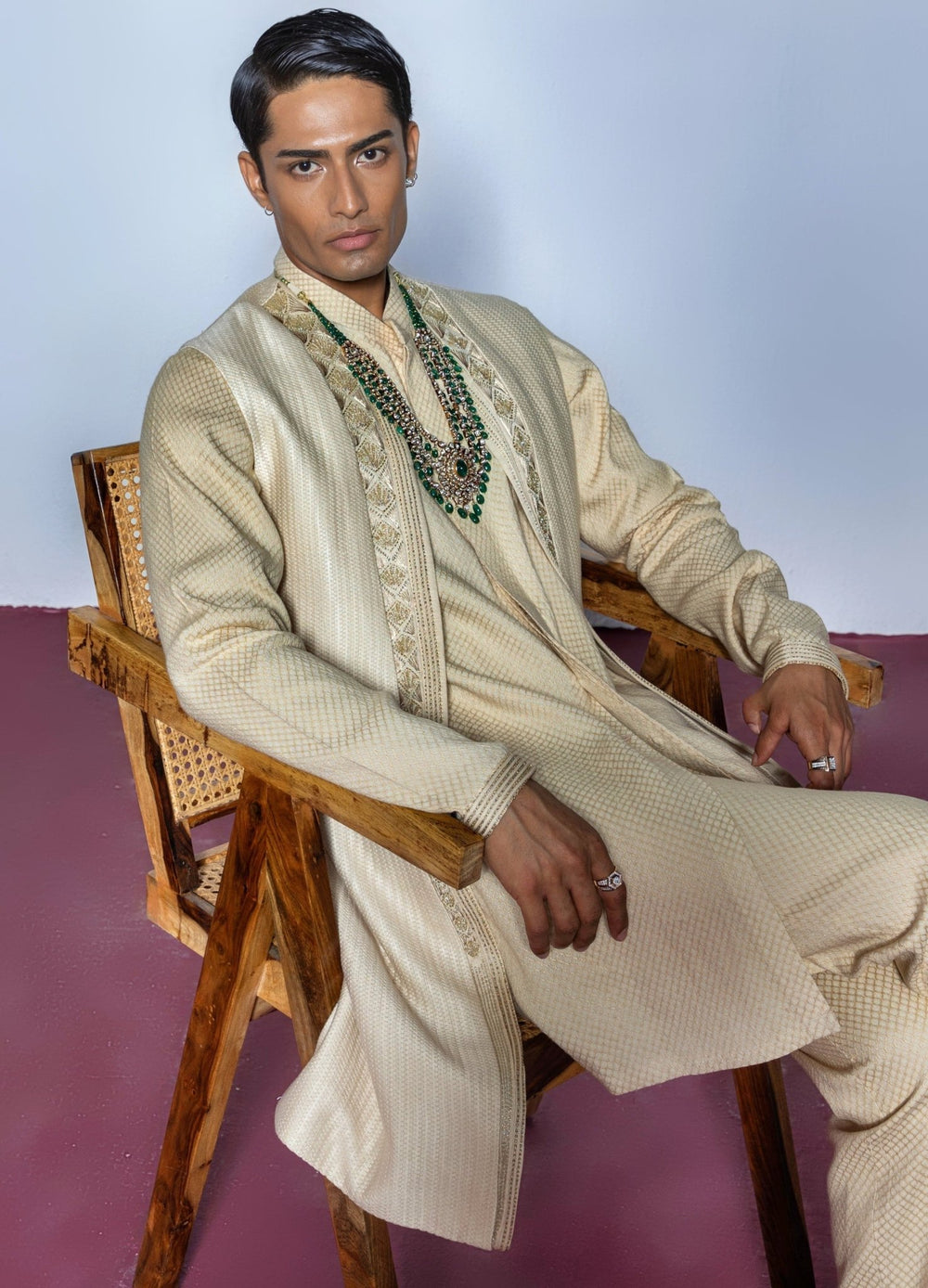 Beige Threadwork Shrug With Kurta Set Contrast By Parth - Fabilicious Fashion