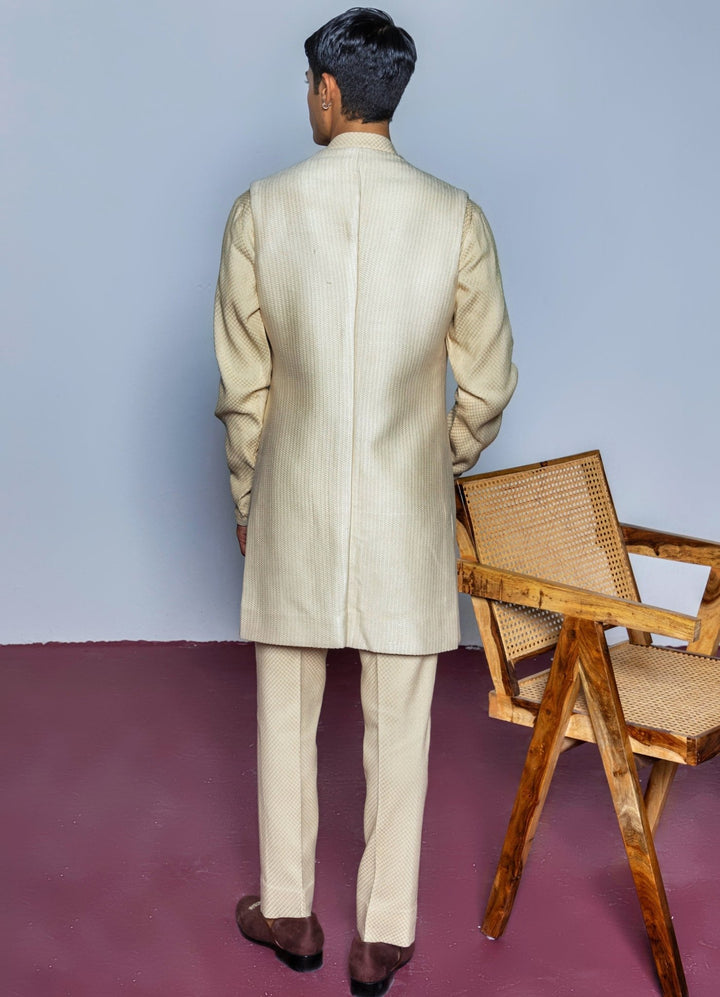Beige Threadwork Shrug With Kurta Set Contrast By Parth - Fabilicious Fashion