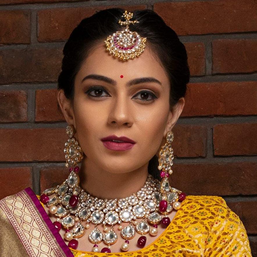 Big Round Stones Layered Necklace Set With Pink Beads Riana by Shikha Jindal - Fabilicious Fashion