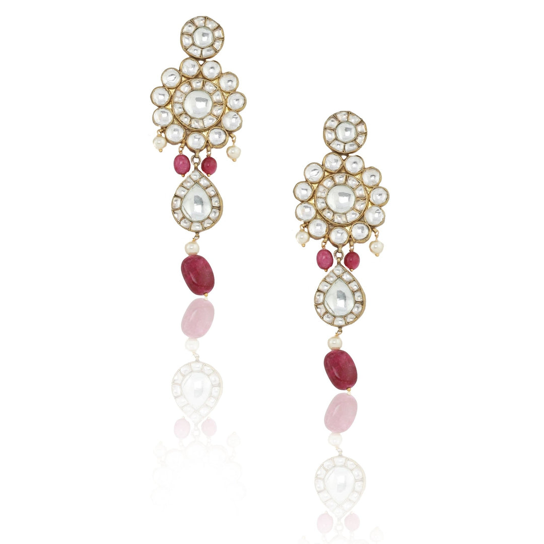 Big Round Stones Layered Necklace Set With Pink Beads Riana by Shikha Jindal - Fabilicious Fashion