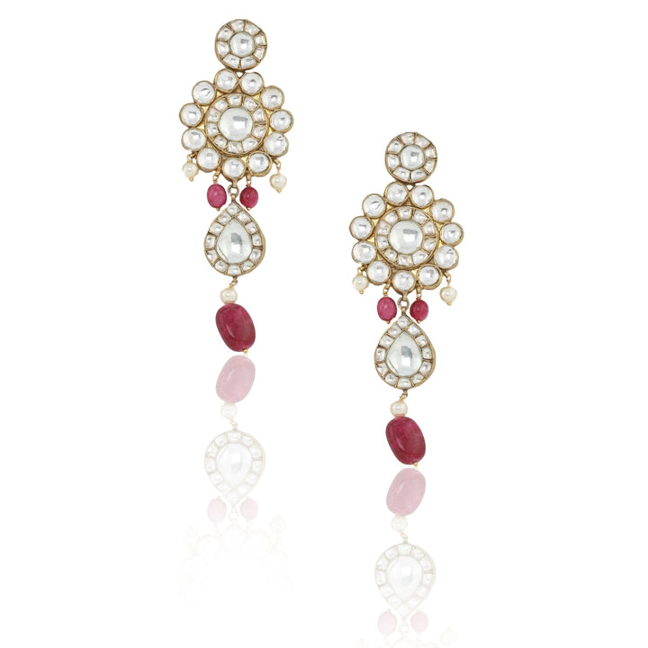 Big Round Stones Layered Necklace Set With Pink Beads Riana by Shikha Jindal - Fabilicious Fashion