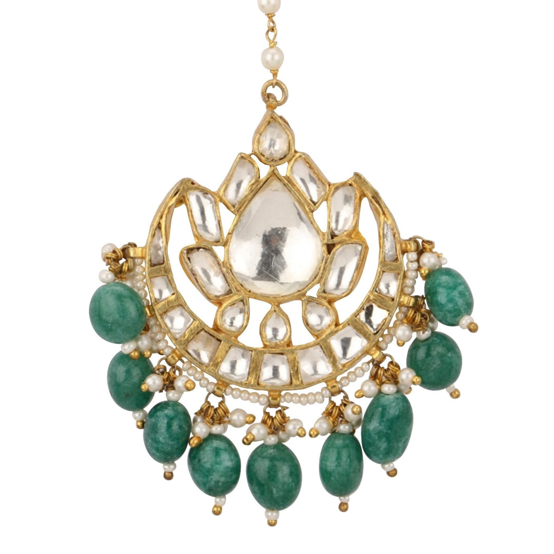 Big Stone Maang Tikka In Green Riana by Shikha Jindal - Fabilicious Fashion