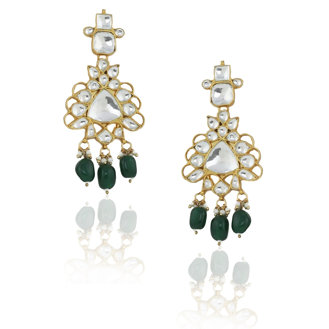 Big White Jadtar Stone Set With Green Beads Riana by Shikha Jindal - Fabilicious Fashion