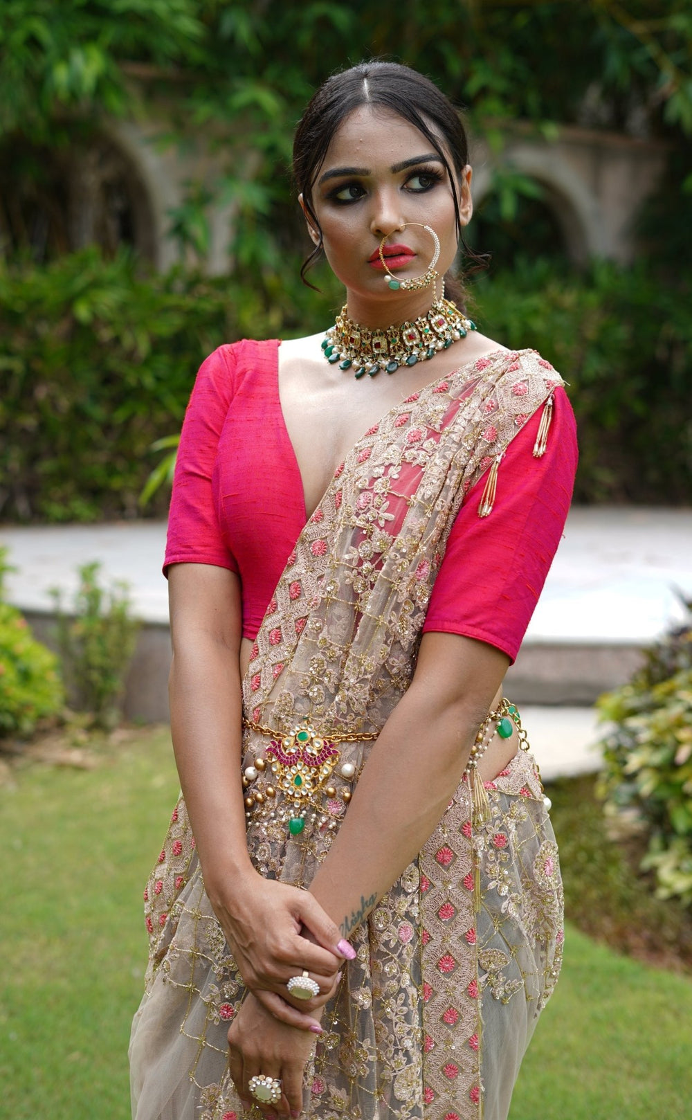 Big White Nath With Pearl And Moti Work Riana by Shikha Jindal - Fabilicious Fashion