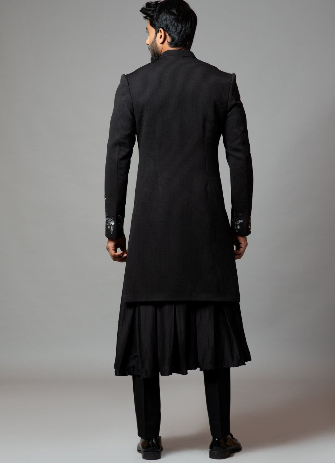 Black Achkan With Embroidered Sleeves And Anarkali Kurta Smriti - Fabilicious Fashion