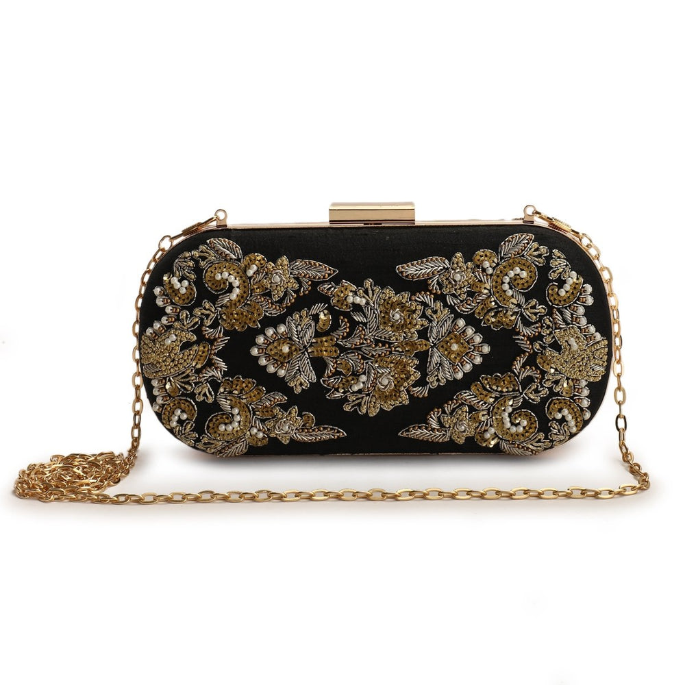Black and Gold Embellished Clutch The Purple Sack - Fabilicious Fashion
