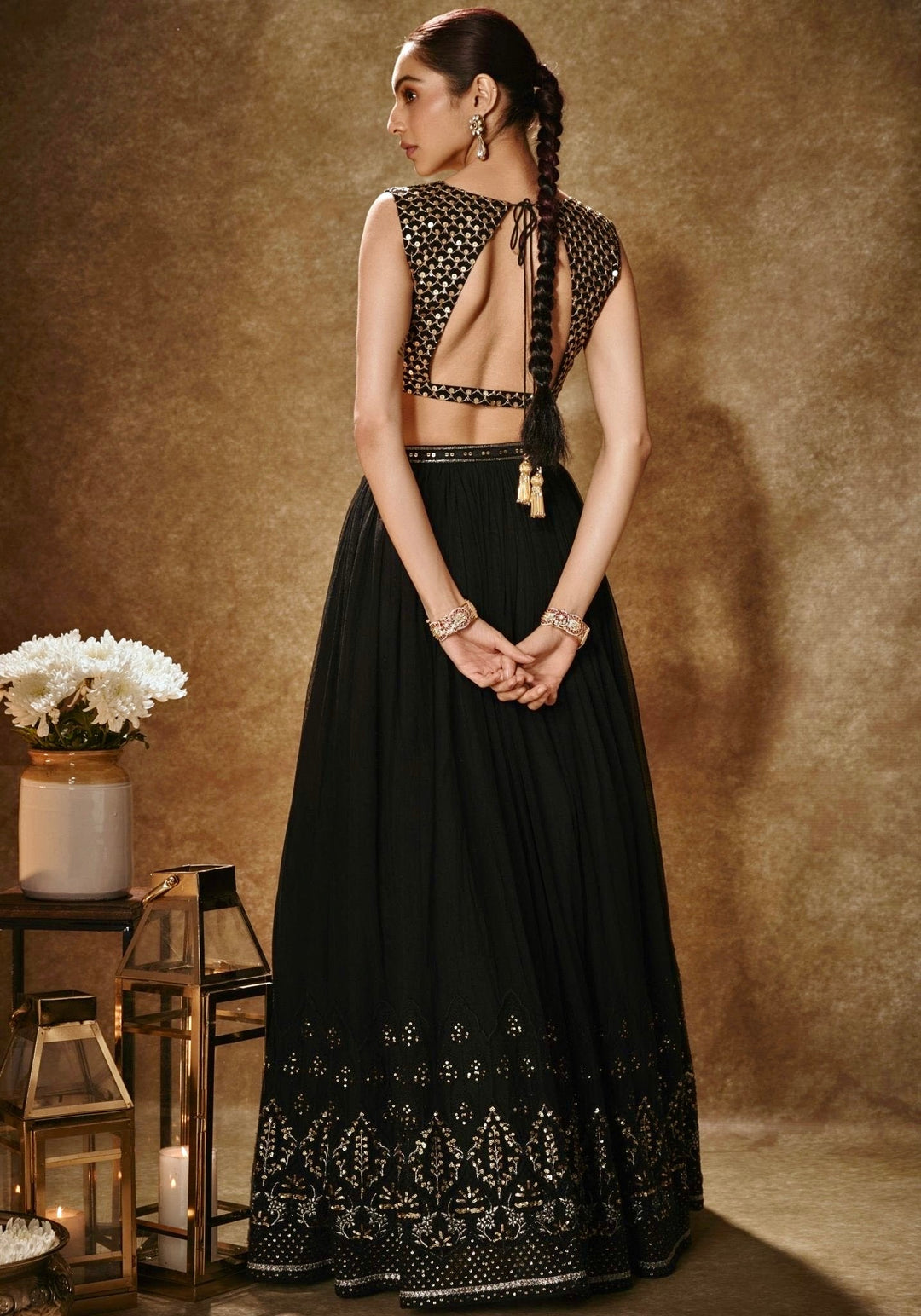 Black And Gold Embroidered Lehenga Set Renee Label - Fabilicious Fashion
