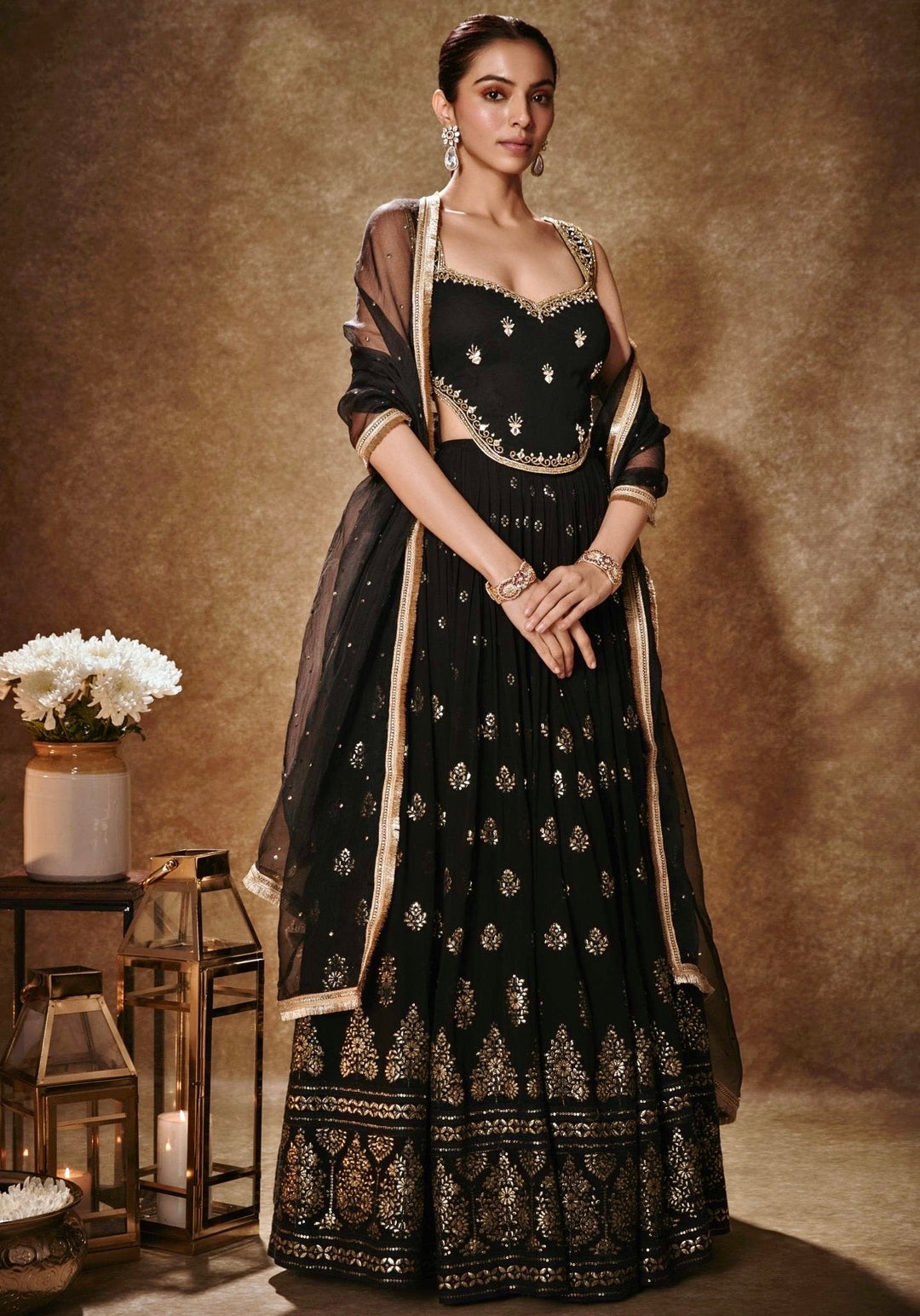 Black and Gold Embroidered Lehenga Set Renee Label - Fabilicious Fashion