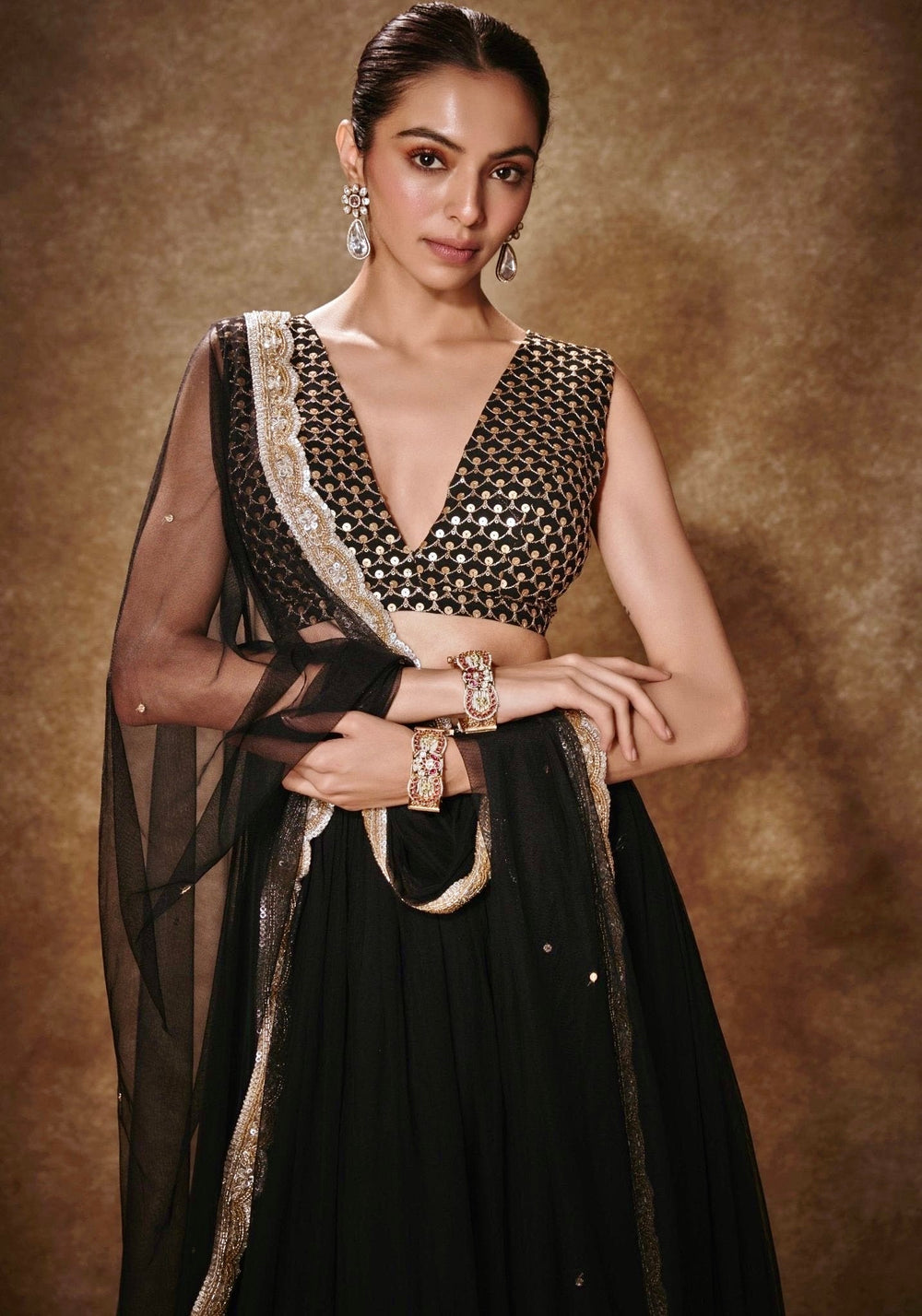 Black And Gold Embroidered Lehenga Set Renee Label - Fabilicious Fashion