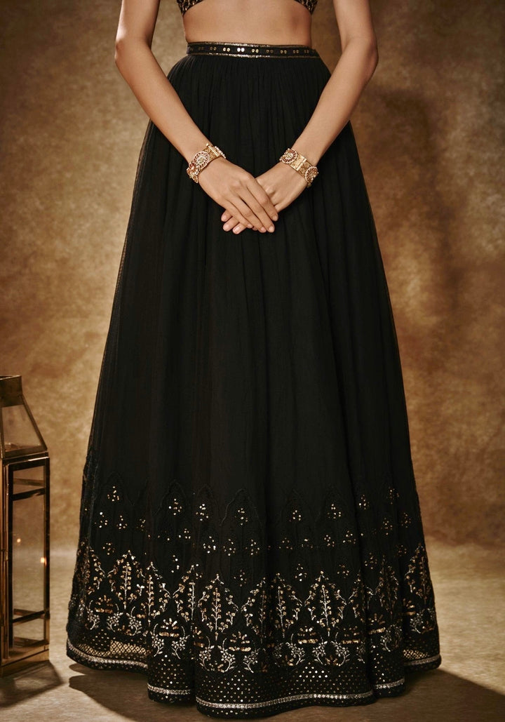 Black And Gold Embroidered Lehenga Set Renee Label - Fabilicious Fashion
