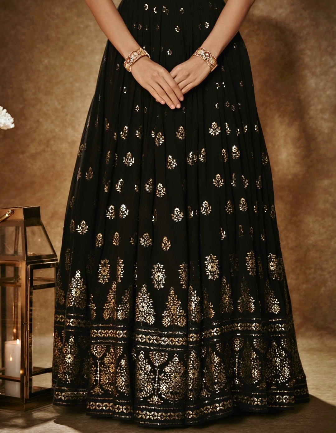 Black and Gold Embroidered Lehenga Set Renee Label - Fabilicious Fashion