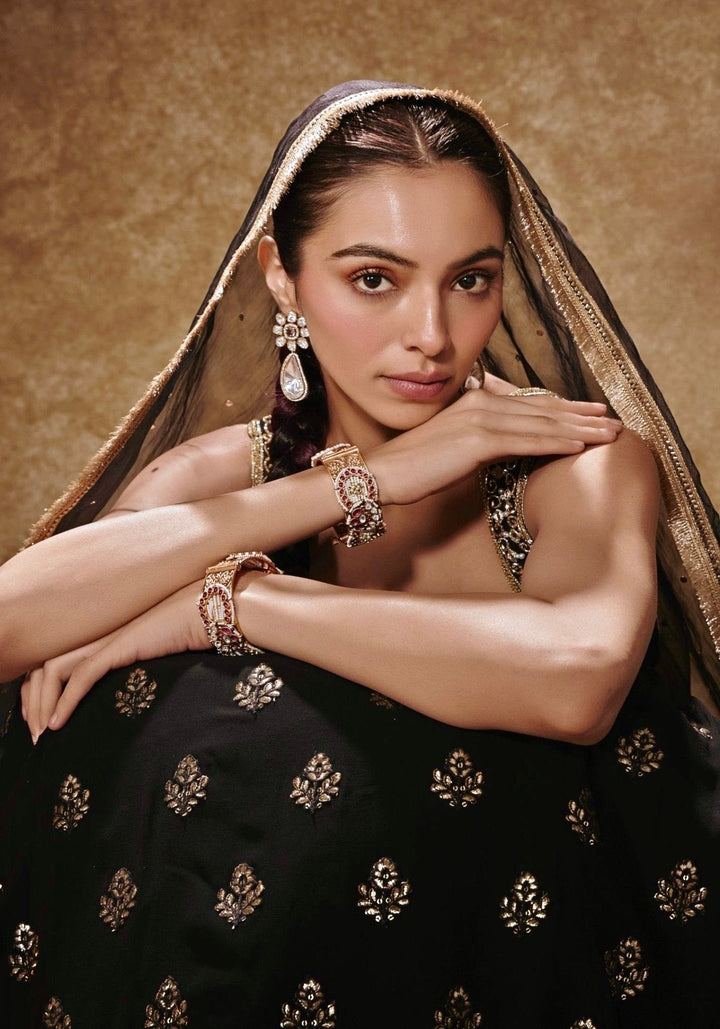Black and Gold Embroidered Lehenga Set Renee Label - Fabilicious Fashion
