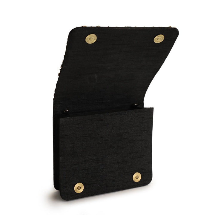 Black and Gold Flap Clutch The Purple Sack - Fabilicious Fashion
