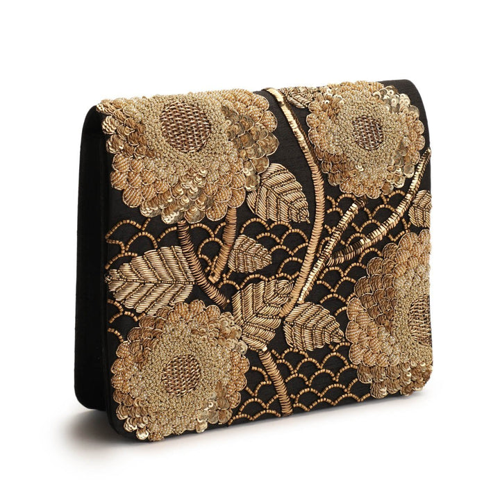 Black and Gold Flap Clutch The Purple Sack - Fabilicious Fashion
