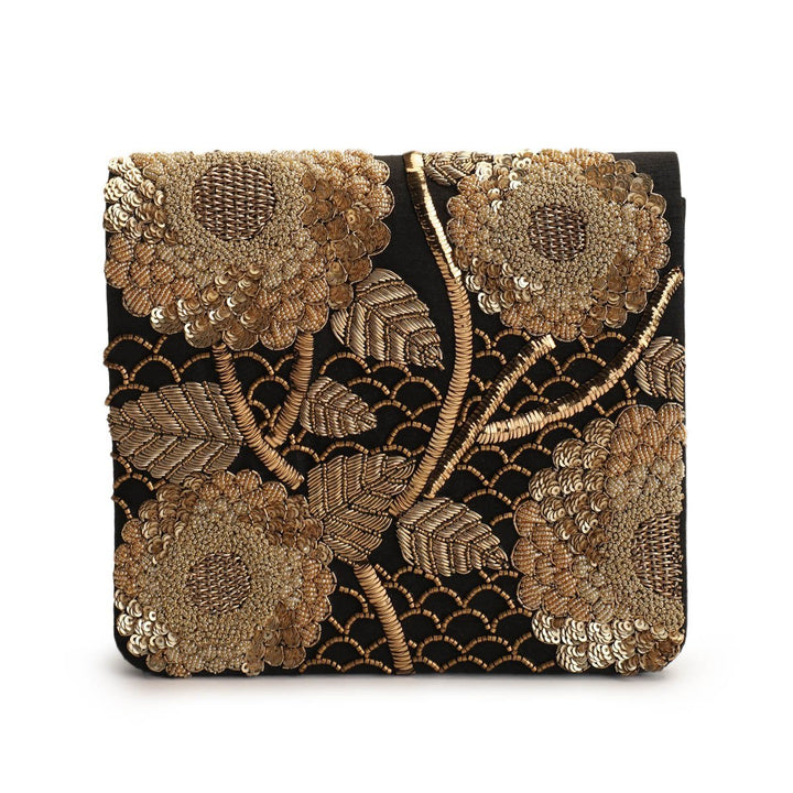 Black and Gold Flap Clutch The Purple Sack - Fabilicious Fashion