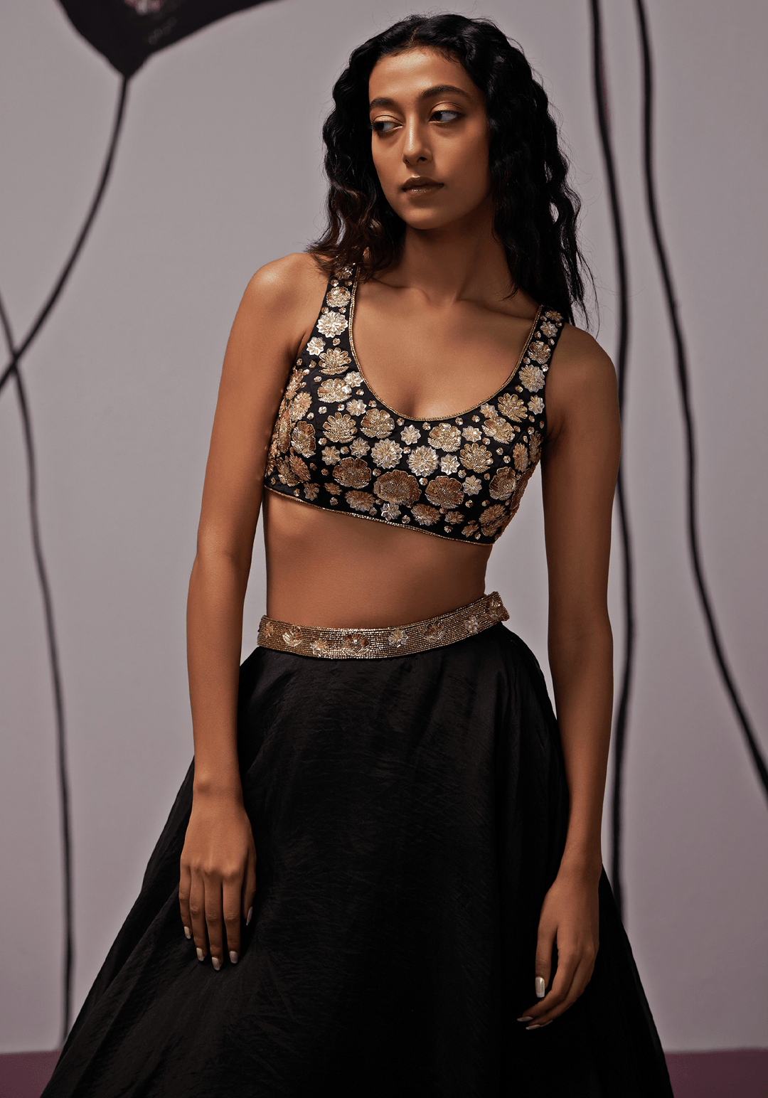 Black And Gold Organza Lehenga Set Zoon Tribe - Fabilicious Fashion