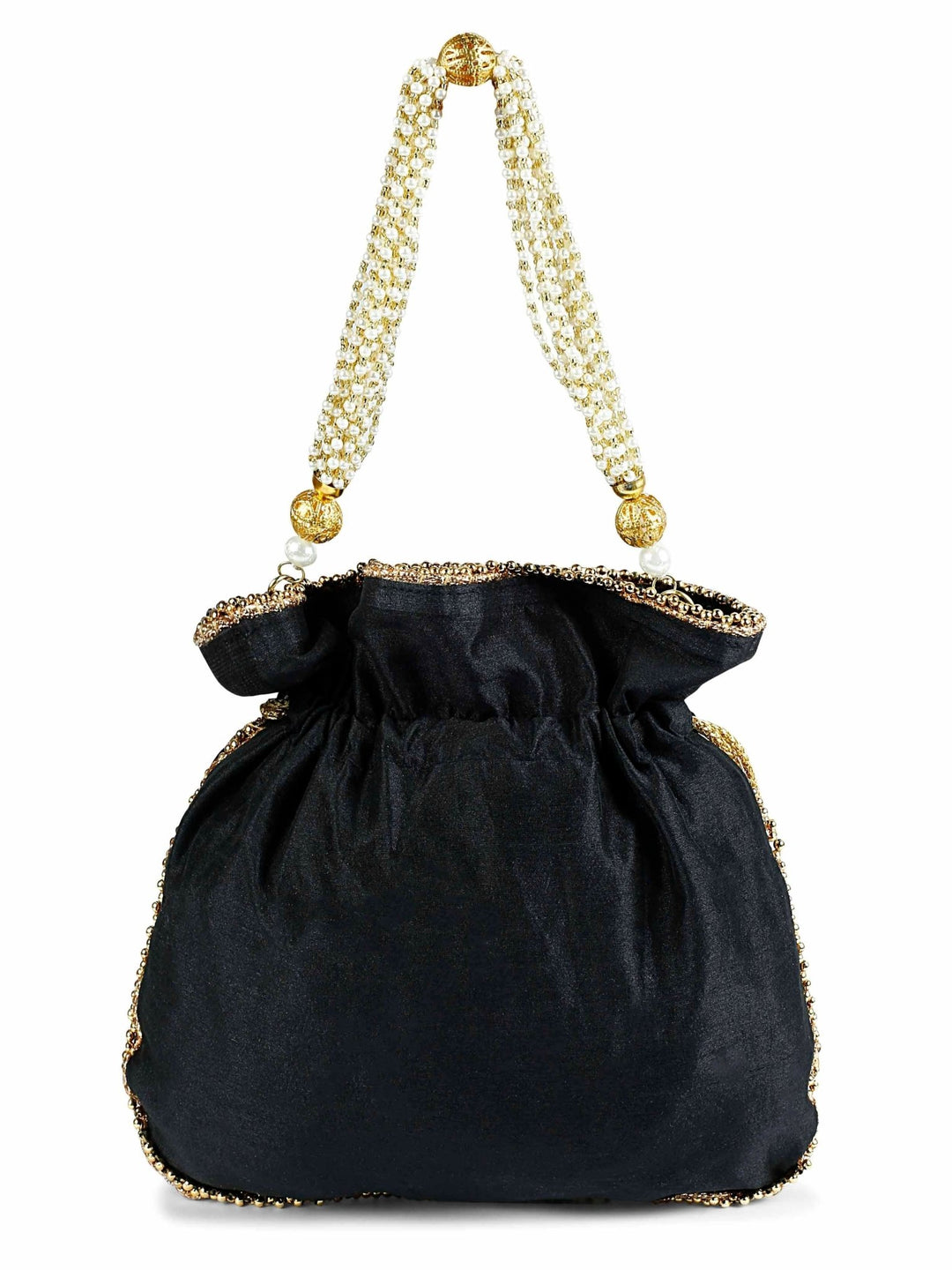 Black and Gold Pearl Potli The Purple Sack - Fabilicious Fashion