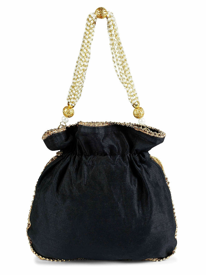 Black and Gold Pearl Potli The Purple Sack - Fabilicious Fashion