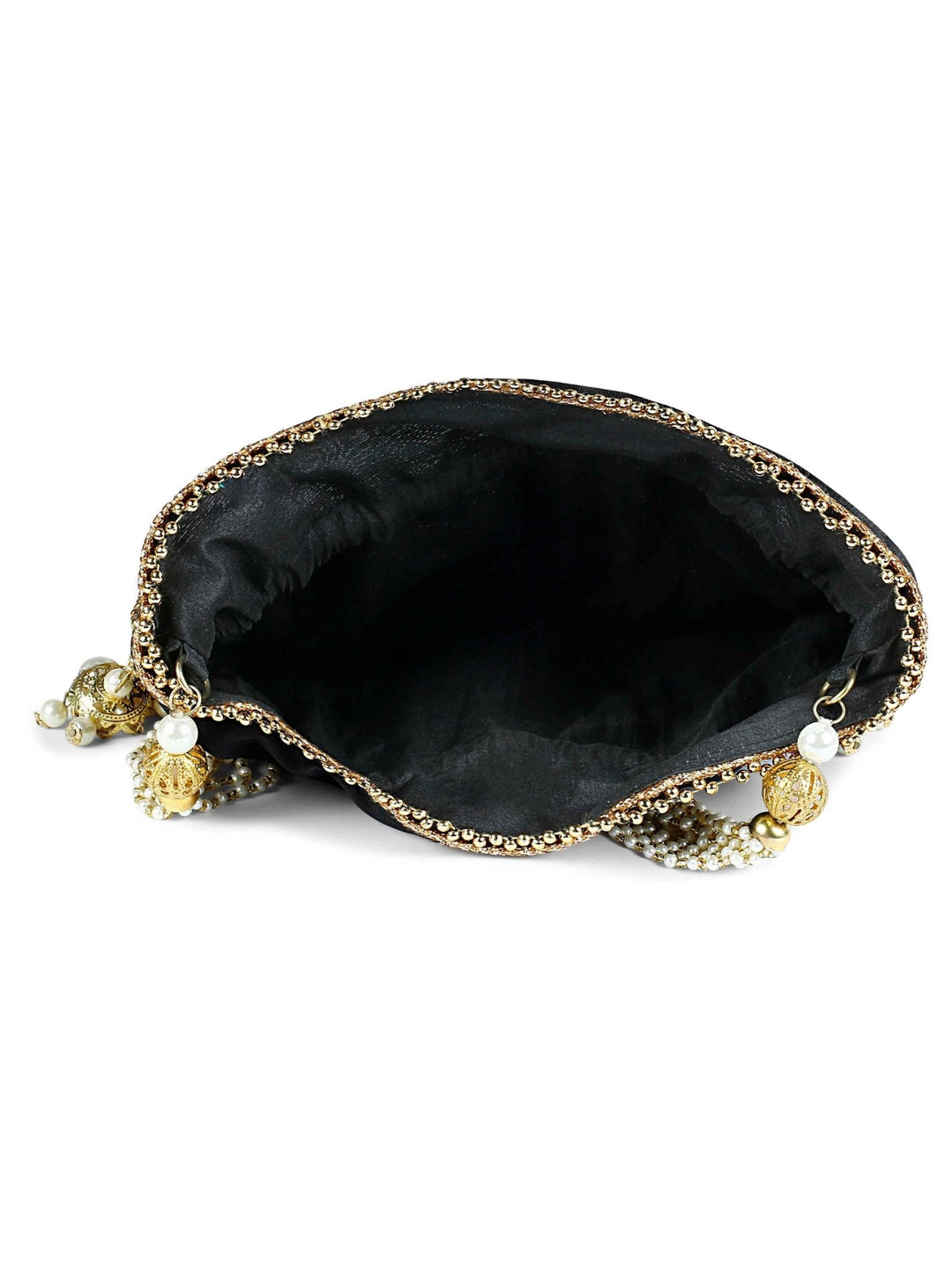 Black and Gold Pearl Potli The Purple Sack - Fabilicious Fashion