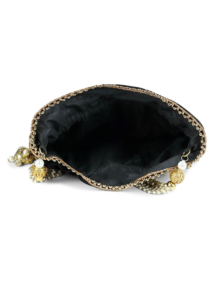 Black and Gold Pearl Potli The Purple Sack - Fabilicious Fashion