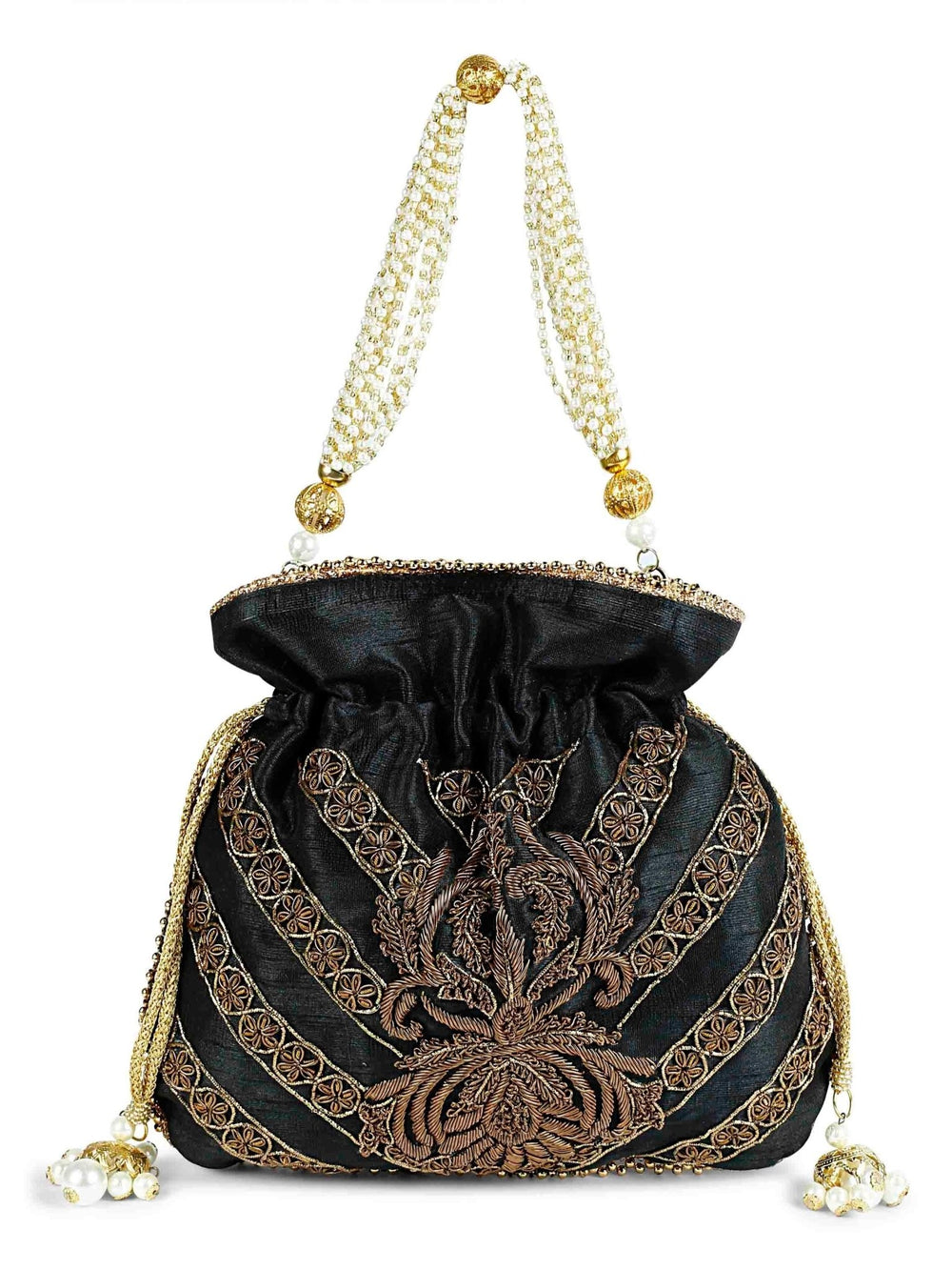 Black and Gold Pearl Potli The Purple Sack - Fabilicious Fashion