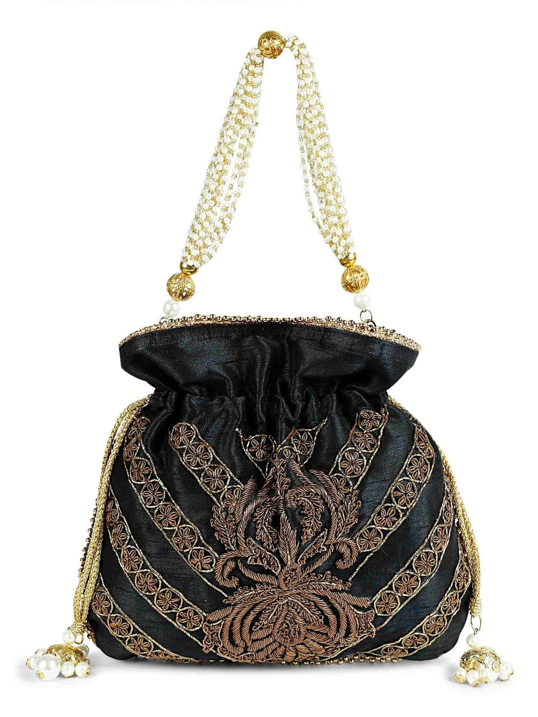 Black and Gold Pearl Potli The Purple Sack - Fabilicious Fashion