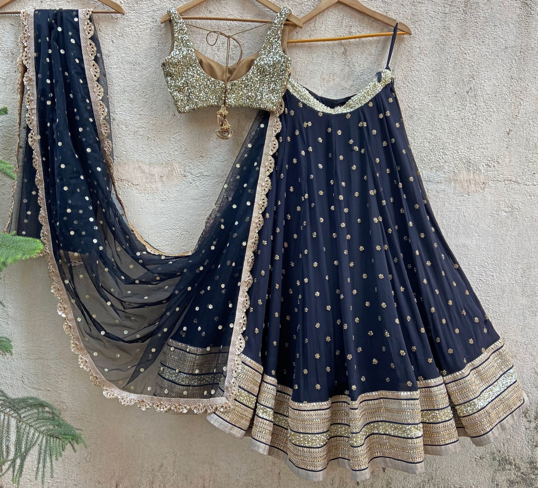 Black and gold lehenga choli online