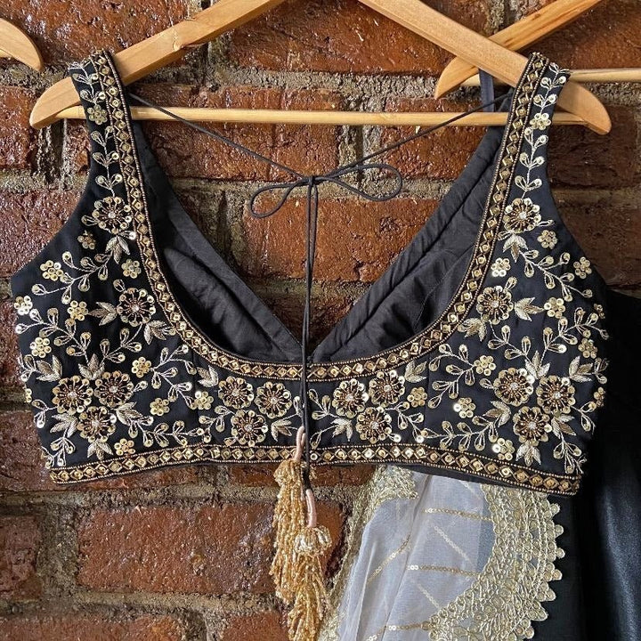 Black And Gold Zardosi Embroidered Lehenga Priti Sahni - Fabilicious Fashion
