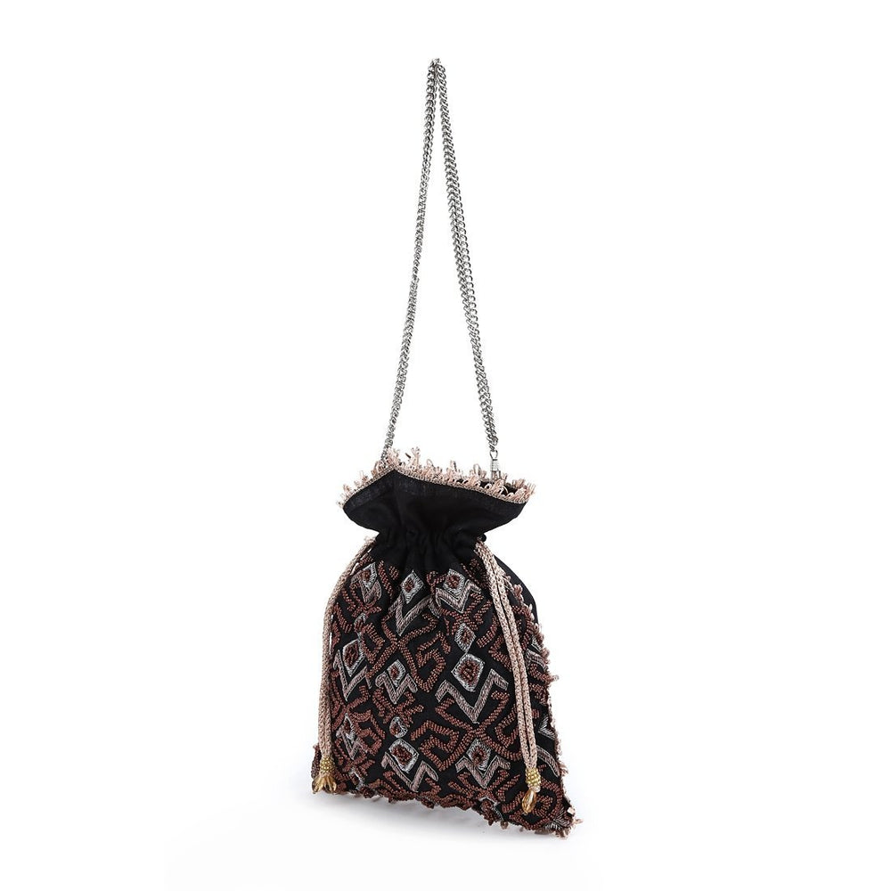 Black and Red Aztec Beaded Potli The Purple Sack - Fabilicious Fashion