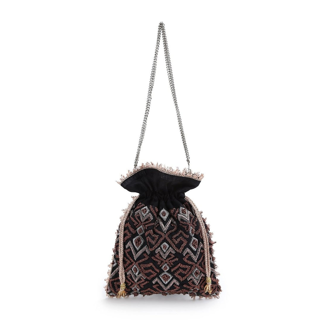 Black and Red Aztec Beaded Potli The Purple Sack - Fabilicious Fashion