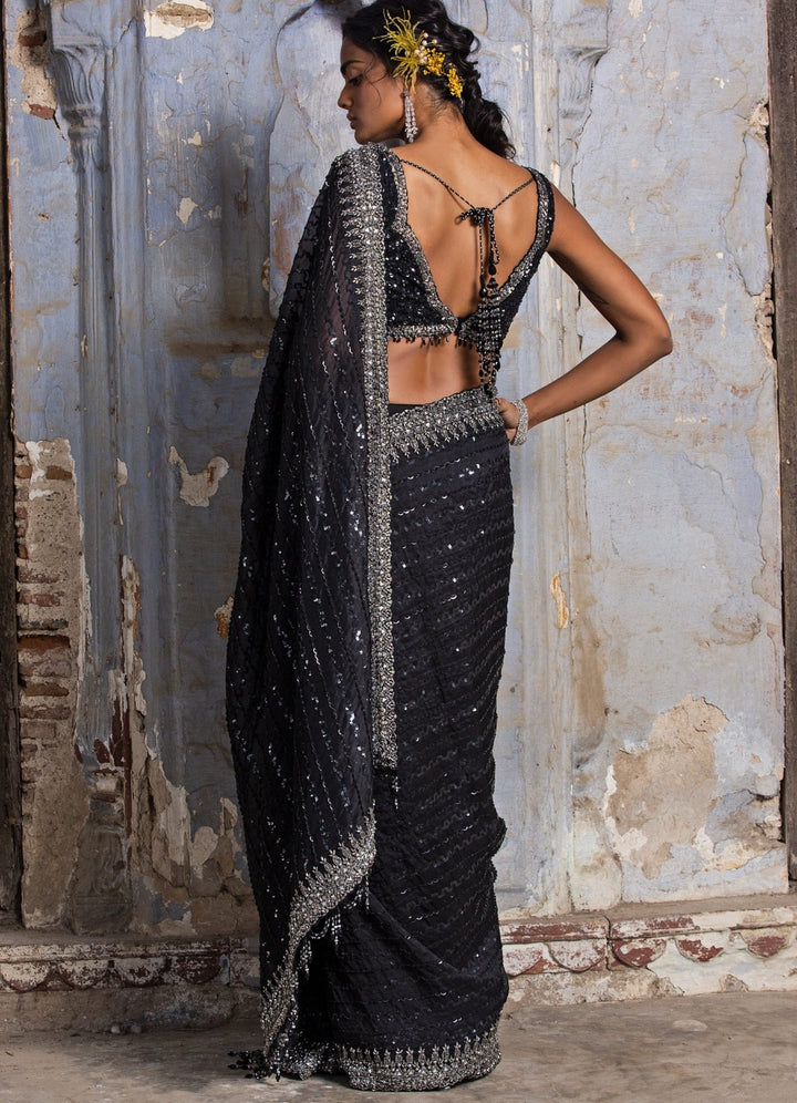 Black and Silver Organza Saree Set Nitika Gujral - Fabilicious Fashion