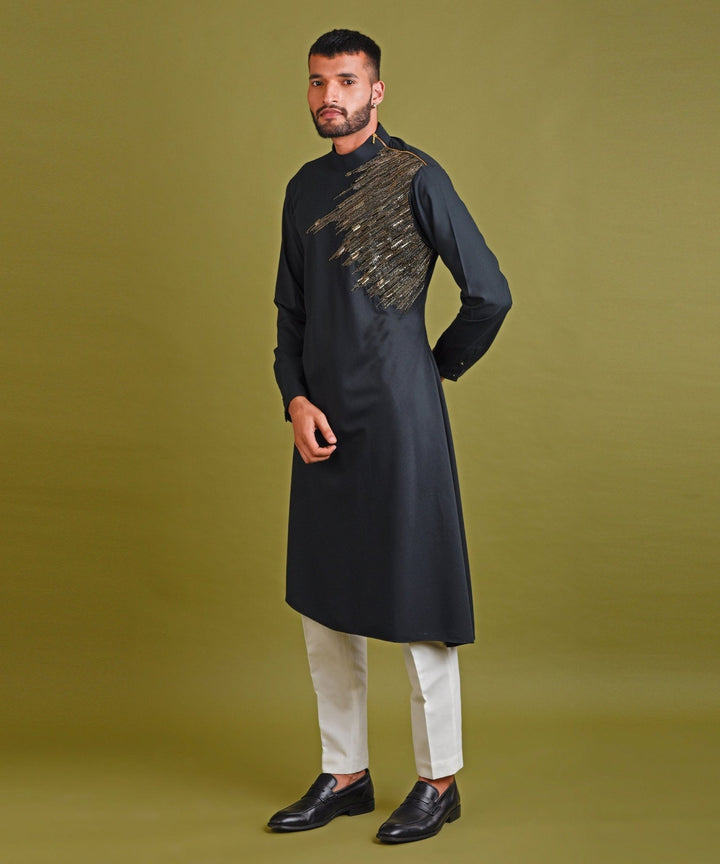 Black Asymetrical Kurta With Chest Cutdana Work Chatenya Mittal - Fabilicious Fashion
