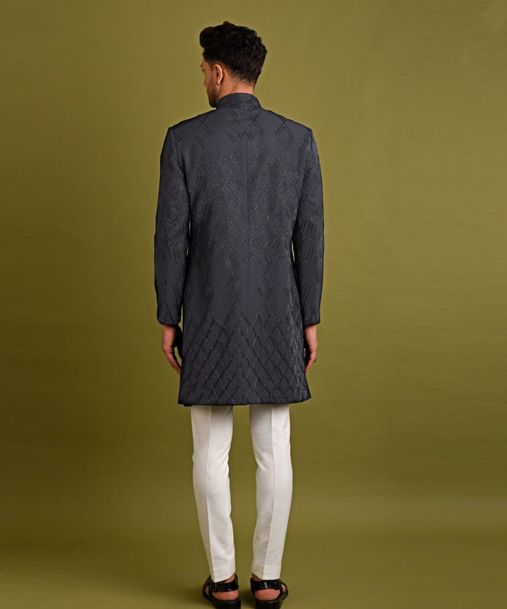 Black Blue Diamond Shape Embellished Sherwani Chatenya Mittal - Fabilicious Fashion
