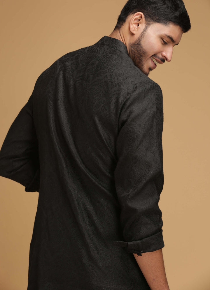 Black Classic Silk Kurta Set Chatenya Mittal - Fabilicious Fashion