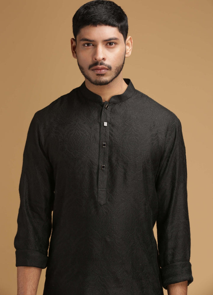 Black Classic Silk Kurta Set Chatenya Mittal - Fabilicious Fashion